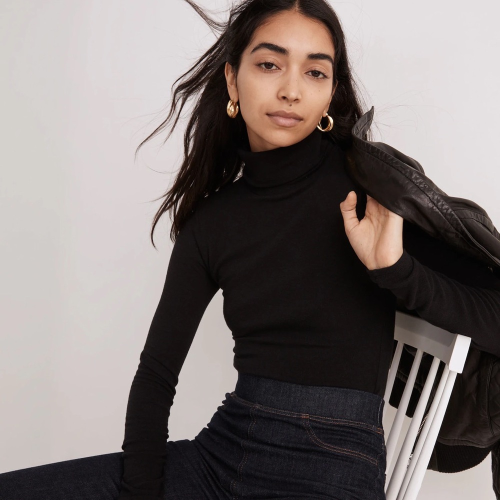 Madewell Black Cotton Polyester Stretch Turtleneck Bodysuit, Women’s Large